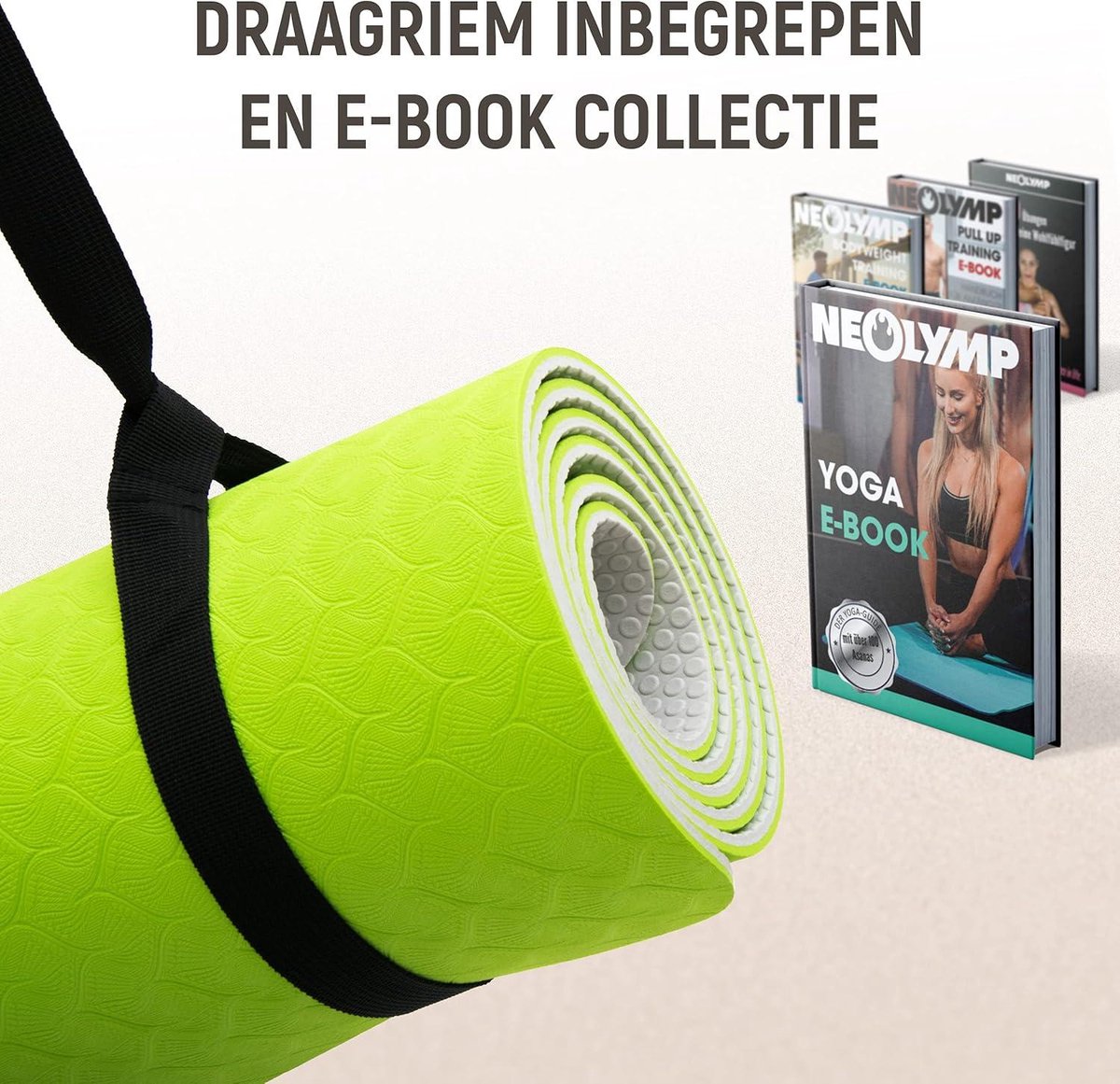 NEOLYMP Tapis De Fitness Extra épais Antidérapant – 150 Kg/m³, 183x61 Cm Ou 183x81 Cm, Avec E-Book Et Sangle De Transport – Yoga, Pilates, Gymnastique