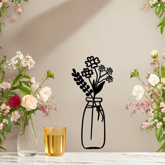 3 stuks metalen vaas bloemen muurkunst - rustieke boerderijstijl decor