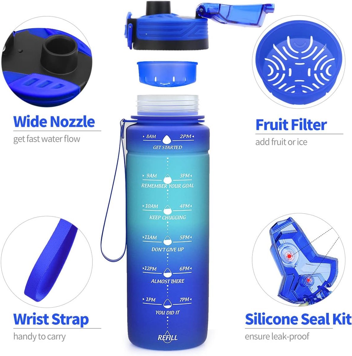 Drinkfles 1 Liter Met Rietje Waterfles 1 Liter - Sport & Outdoor
