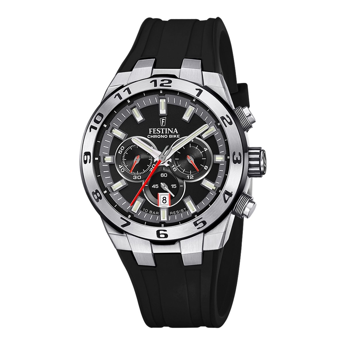 Festina F20671-6 Heren Horloge - Chronograaf - Mineraalglas - Roestvrijstaal-Leer - Zilverkleurig - Ø 44.5 mm - Quartz - Gesp - 10 ATM (zwemmen)