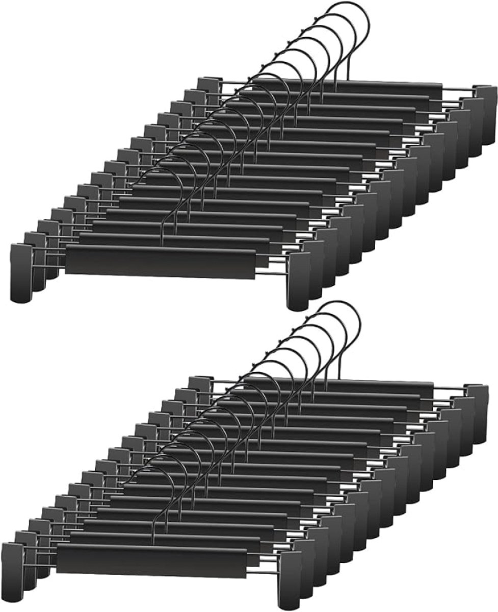 10 Stuks Kledinghangers met Clips, Ruimtebesparende Broekhangers met 360° Draaibare Haken, Verstelbare Clip Hangers voor Rok, Broek, Jeans - Zwart