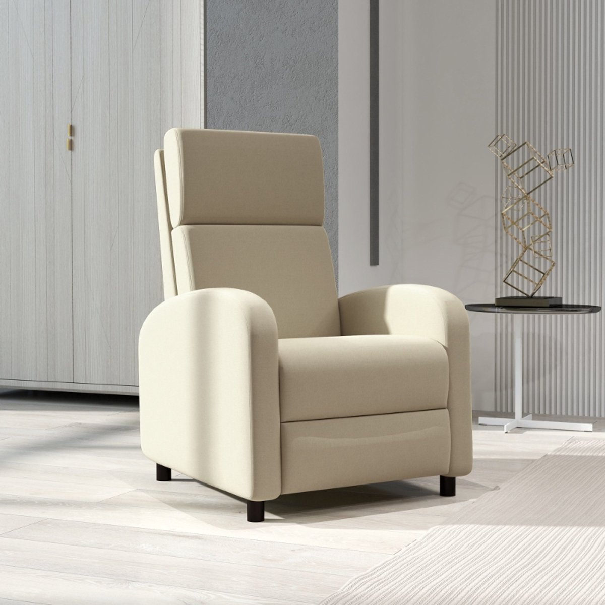 MODFU Relaxfauteuil - Handmatig - Crèmewit - Voetsteun - Leinenoptiek - 120 Kg