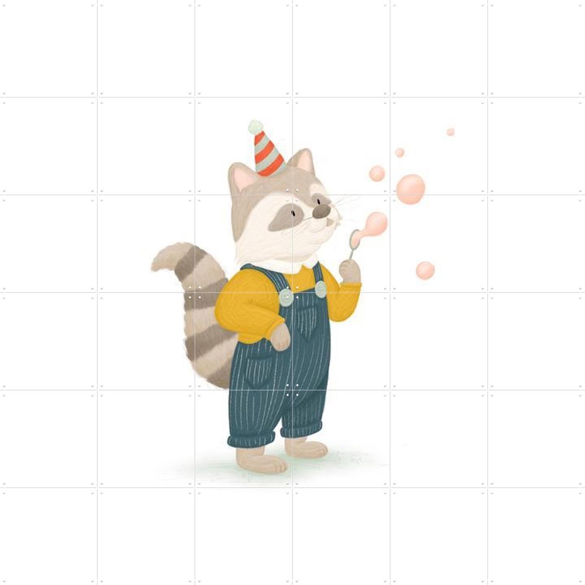 IXXI Bubble Raccoon, Studio Phie - 120 x 120 cm - Gratis ophangtool - Grote wanddecoratie en posters - Fantasierijk, Illustraties, Speels, Cartoonesk