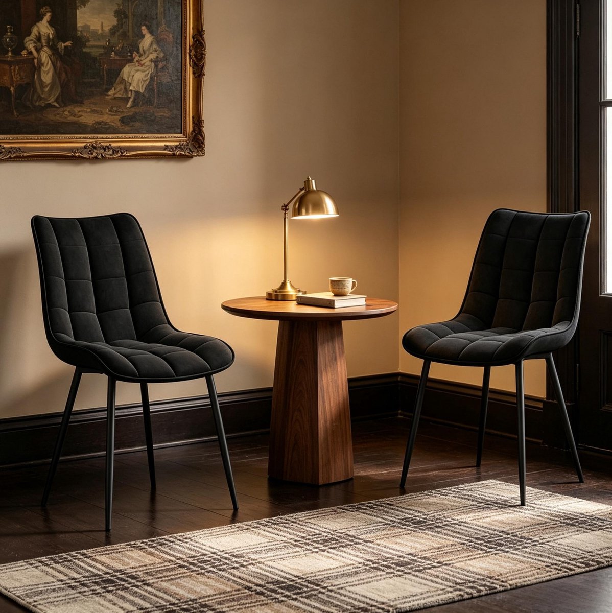 Stijlvolle eetkamerstoelen set van 2 - Zwart velvet - Normale eetkamerstoel