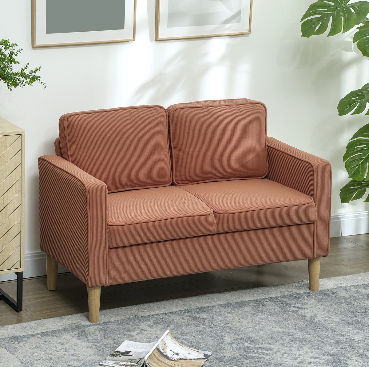 MODFU-Zitbank-2-Zits-Met Opbergruimte-Cordoptiek-Oranje-117 Cm