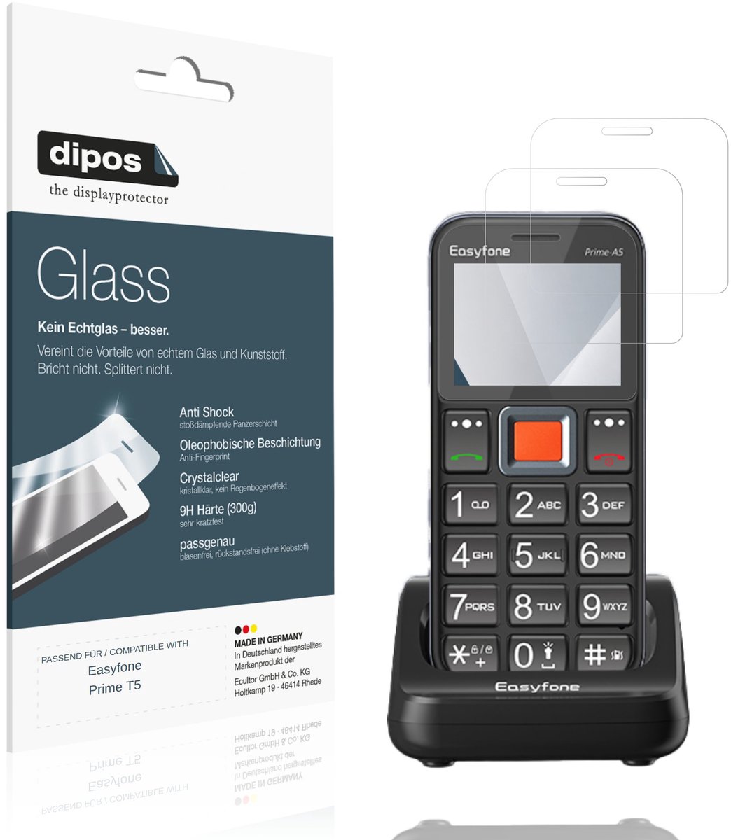 dipos – 2x Pantserfolie geschikt voor Easyfone Prime T5 | 9H Screenprotector