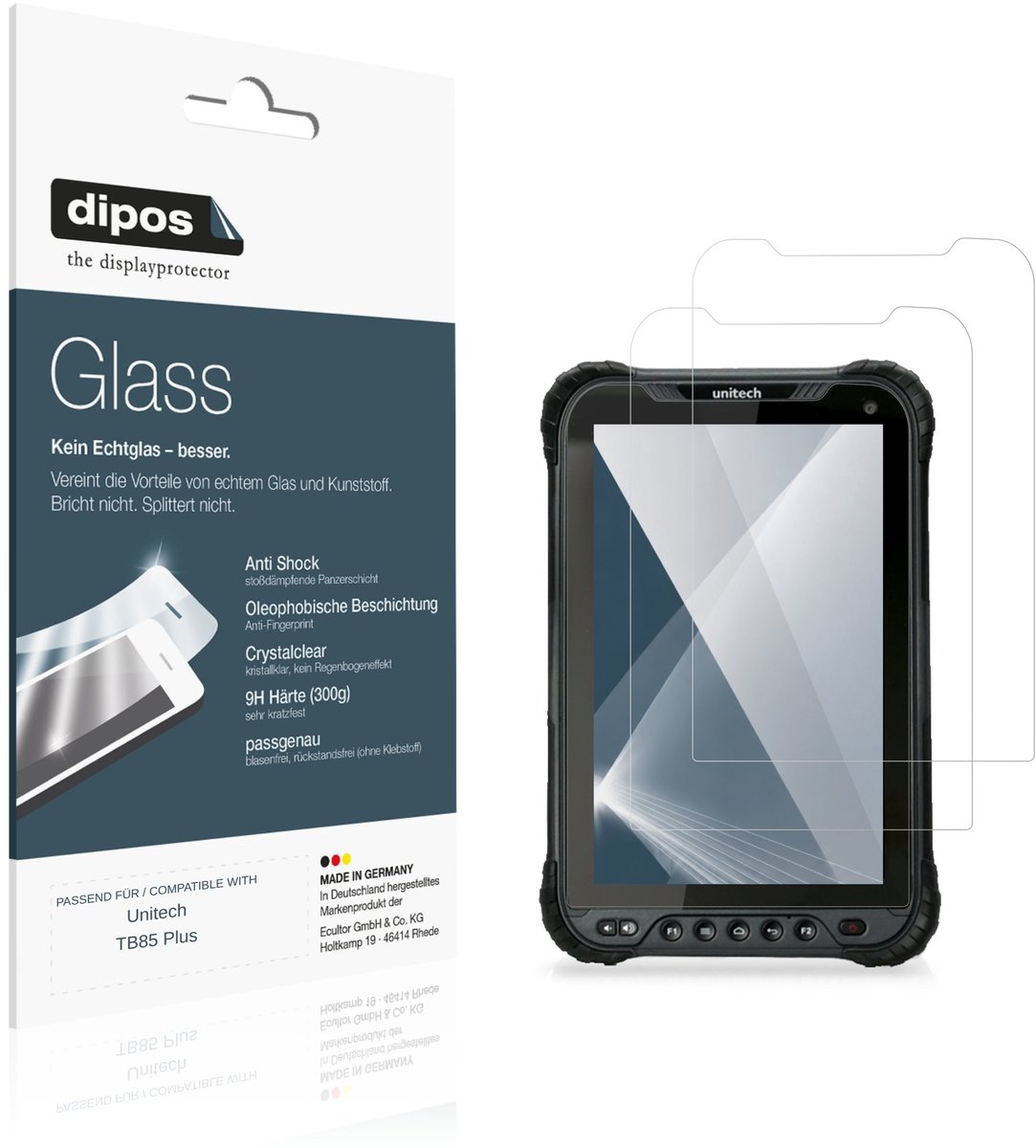 dipos – 2x Pantserfolie geschikt voor Unitech TB85 Plus | 9H Screenprotector