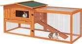 PawHut Konijnenhok met Ren en Asfaltdak - Knaagdierstal - Cavia Verblijf - Buitenhok - Oranje