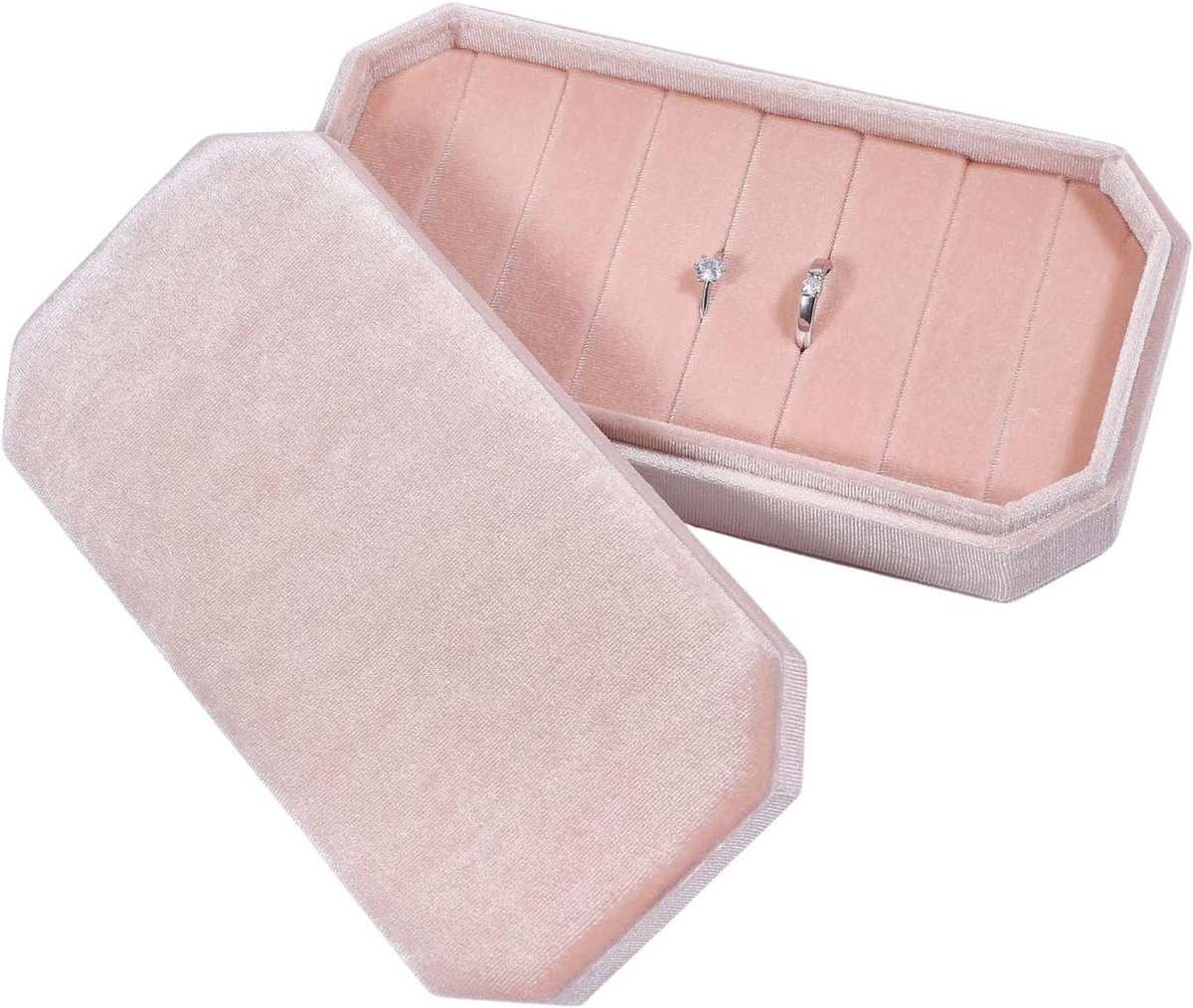 Elegante Opbergdoos voor Ringen van Fluweel - Rectangle Ring Display Case met Deksel, Perfect voor Sieraden en Oorbellen, Roze