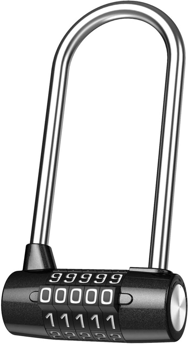 Lange hangslot, combinatieslot, 5-cijferig combinatieslot, waterdicht, roestbescherming, veiligheidsslot voor school, gym, lockers, toolbox, omheining, fiets, zwart