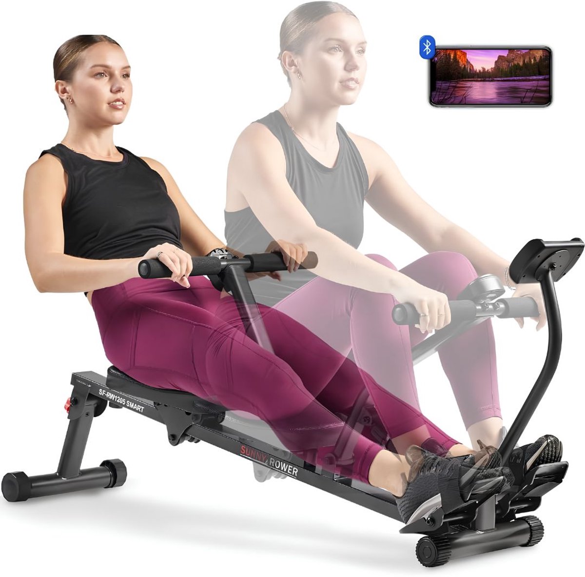 Roeimachine - Verstelbare Roeimachine - 12 Weerstandsniveaus - Fitness Compact Machine - Zwart - 148cm x 51cm x 63cm