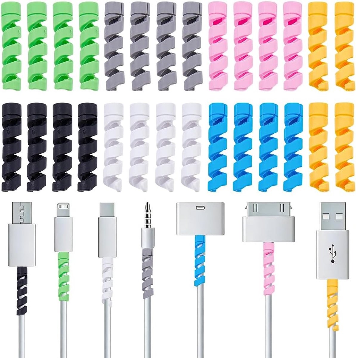 35 Stuks Kabelbescherming in 7 Kleuren, Flexibele Rubber Kabelorganizer voor USB-kabels, Hoofdtelefoons en Laptops