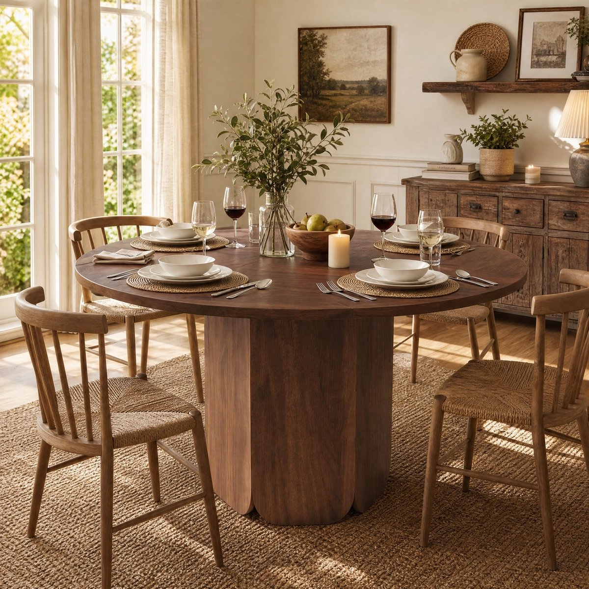 Wishdor Ronde eettafel - 4 tot 6 personen - Rond en stabiel - Scandinavisch minimalistisch - Woonkamer eetkamer keuken - MDF - Walnoot - Ø 120 x 75 cm
