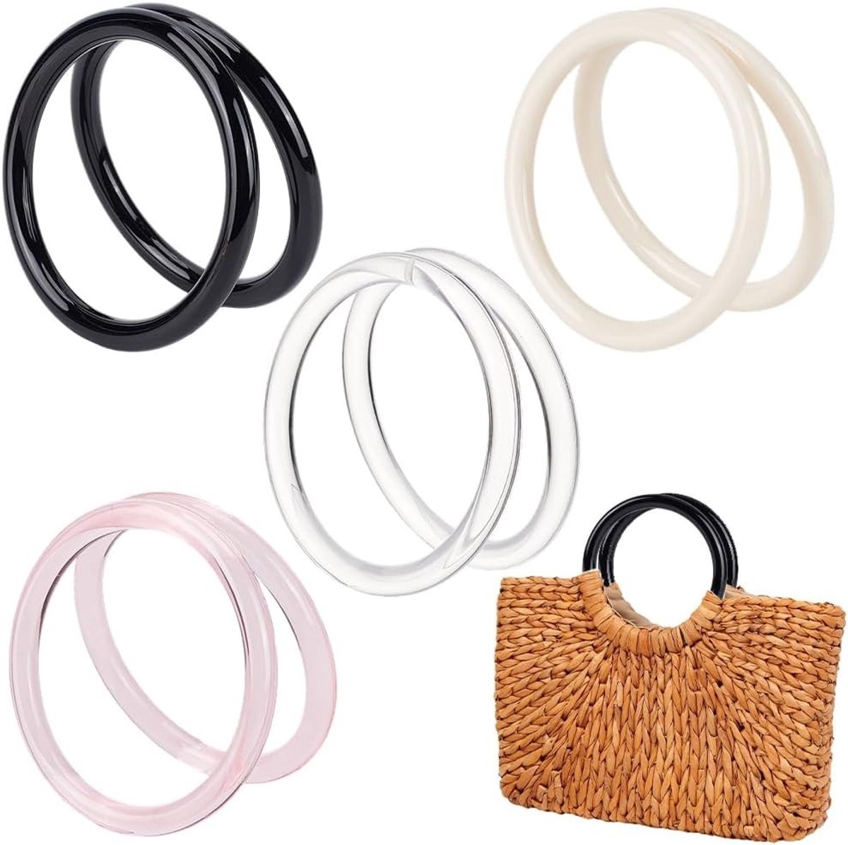 8 Stuks Ronde Plastic Handgrepen in 4 Kleuren voor DIY Handtassen en Strandtassen - Decoratieve Vervangingen voor Gehaakte Tassen en Canvas Tassen Maken