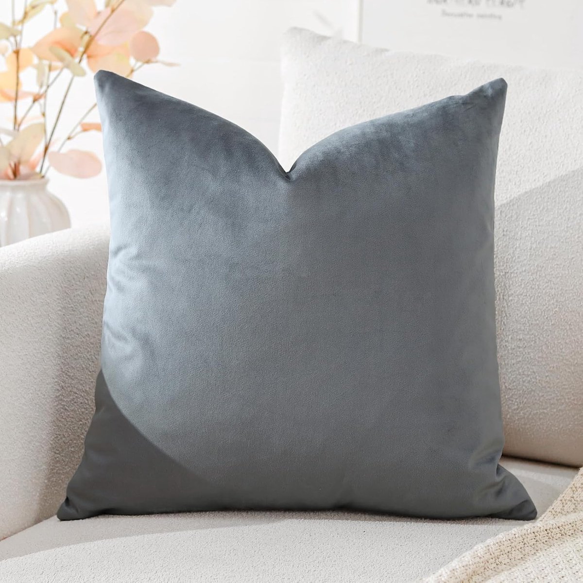 Kussenhoes - 60 x 60 cm - Fluweel - Wasbaar - Met Rits - Grijs