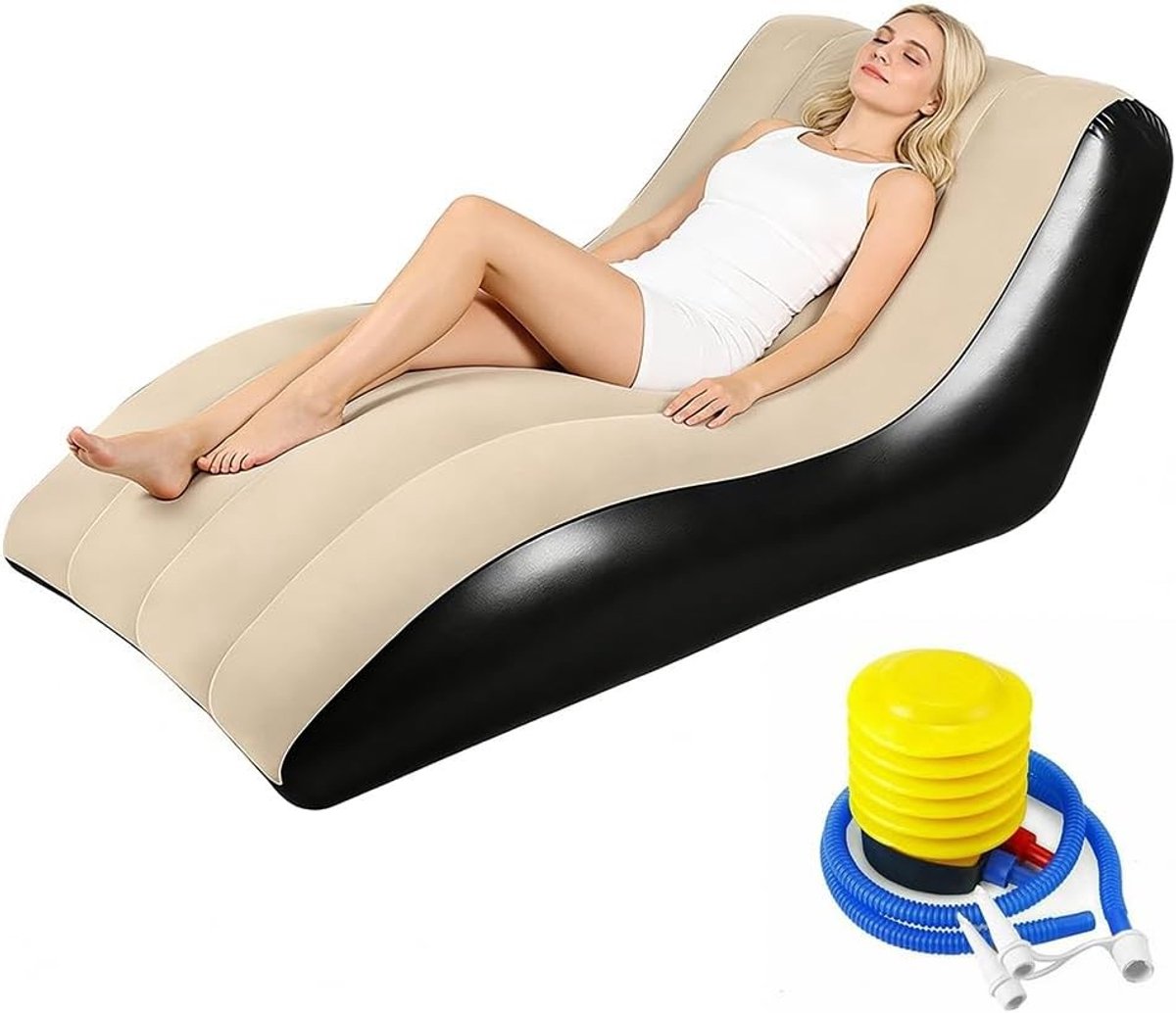 Luchtbank voor binnen en buiten, comfortabele opblaasbare lounge stoel, waterdicht en perfect voor kamperen en thuisgebruik in khaki