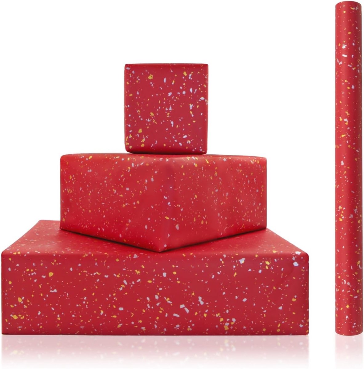 Elegante wijnrode inpakpapier met gouden en zilveren spikkels, 43 x 300 cm, mini-rol voor Kerstmis, verjaardagen en feestelijke gelegenheden