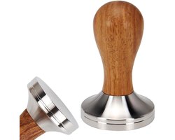 Koffietamper - 58 mm - Roestvrijstaal Basis + Houten Handvat - 1 Stuk - Donker Hout