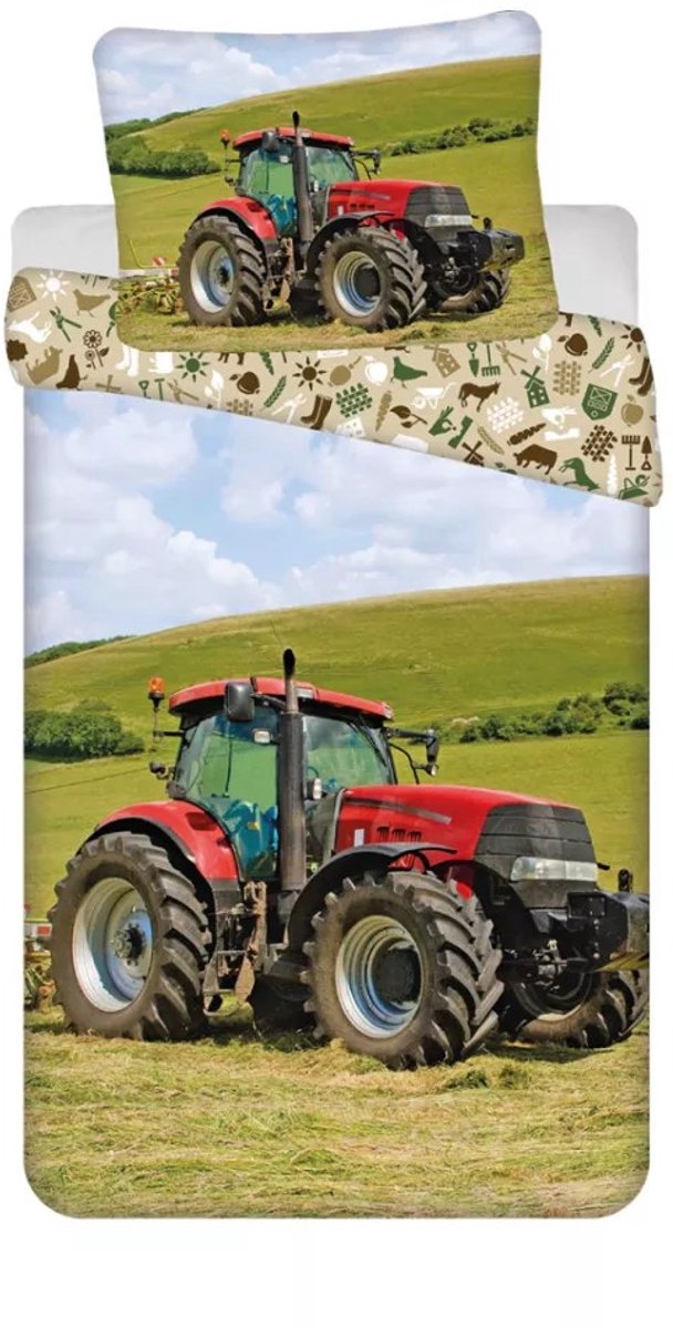 Sweet Home dekbedovertrek Tractor Red 140 x 200 cm - 70 x 90 cm - katoen