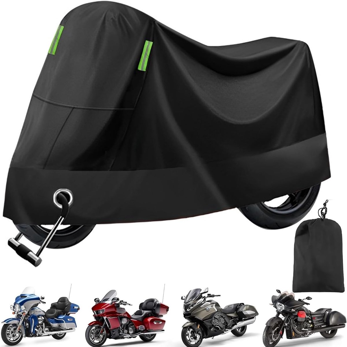 XXL Waterdichte Motorhoe covering met Slothole van 210D Oxford Stof, UV- en Winterbestendig, Geschikt voor de meeste Motoren en Mopeds, 245 x 105 x 125 cm, Zwart