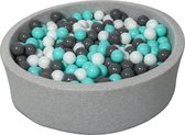 Zachte Jersey baby kinderen Ballenbak met 450 ballen,  - wit, grijs, turkoois