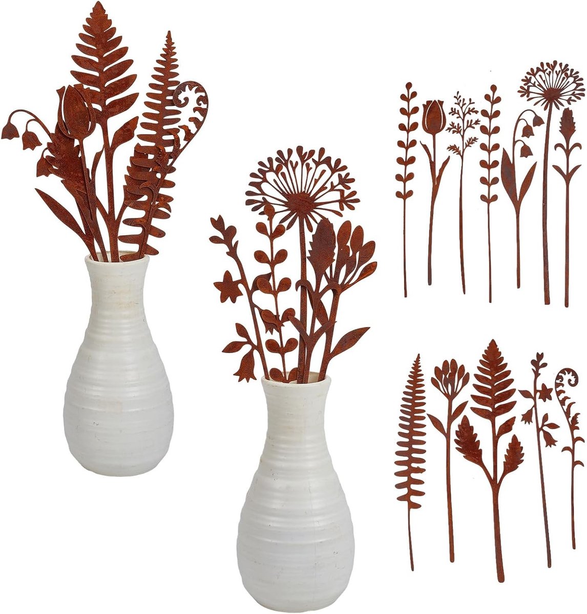 12 Stuks Geoxideerd Metalen Tuinpalen in Varenblad Vorm voor Bloempotten, Rustieke Planten Decoratie en Tuinaccessoires