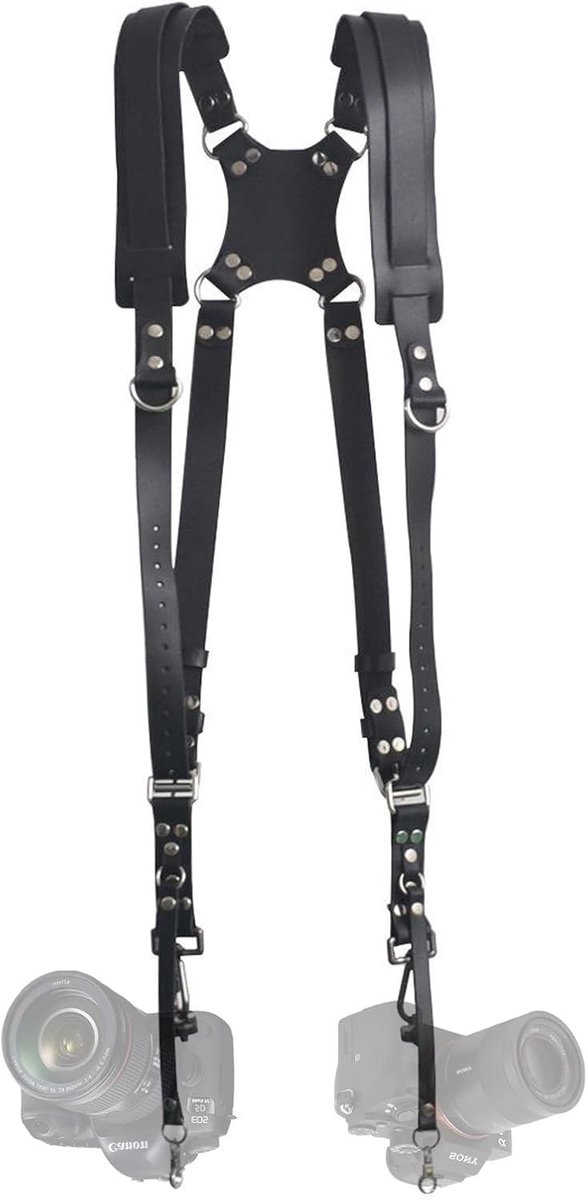Verstelbare Dubbele Camera Strap met LED Verlichting voor SLR/DSLR, Ideaal voor Fotografen en Videomakers