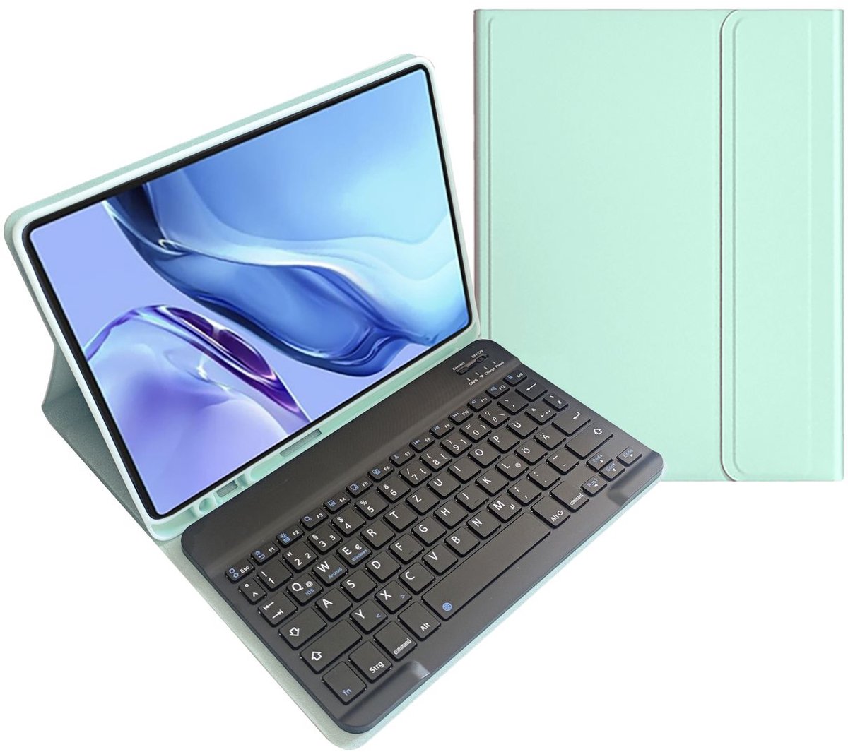 Mobigear Tablethoes geschikt voor Apple iPad Air 11 Inch (2024) Hoes | Mobigear Keys QWERTZ Bluetooth Toetsenbord Bookcase + Stylus Houder - Mint
