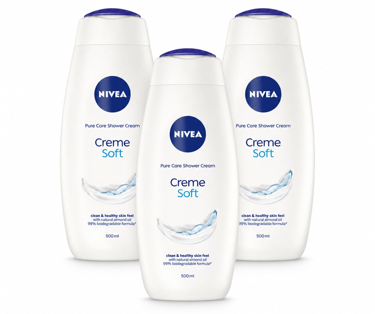 3 x NIVEA - Douchecrème - Zacht - Huidbeschermend - Amandelolie - 500 ml - Bulkverpakking - 3 stuks