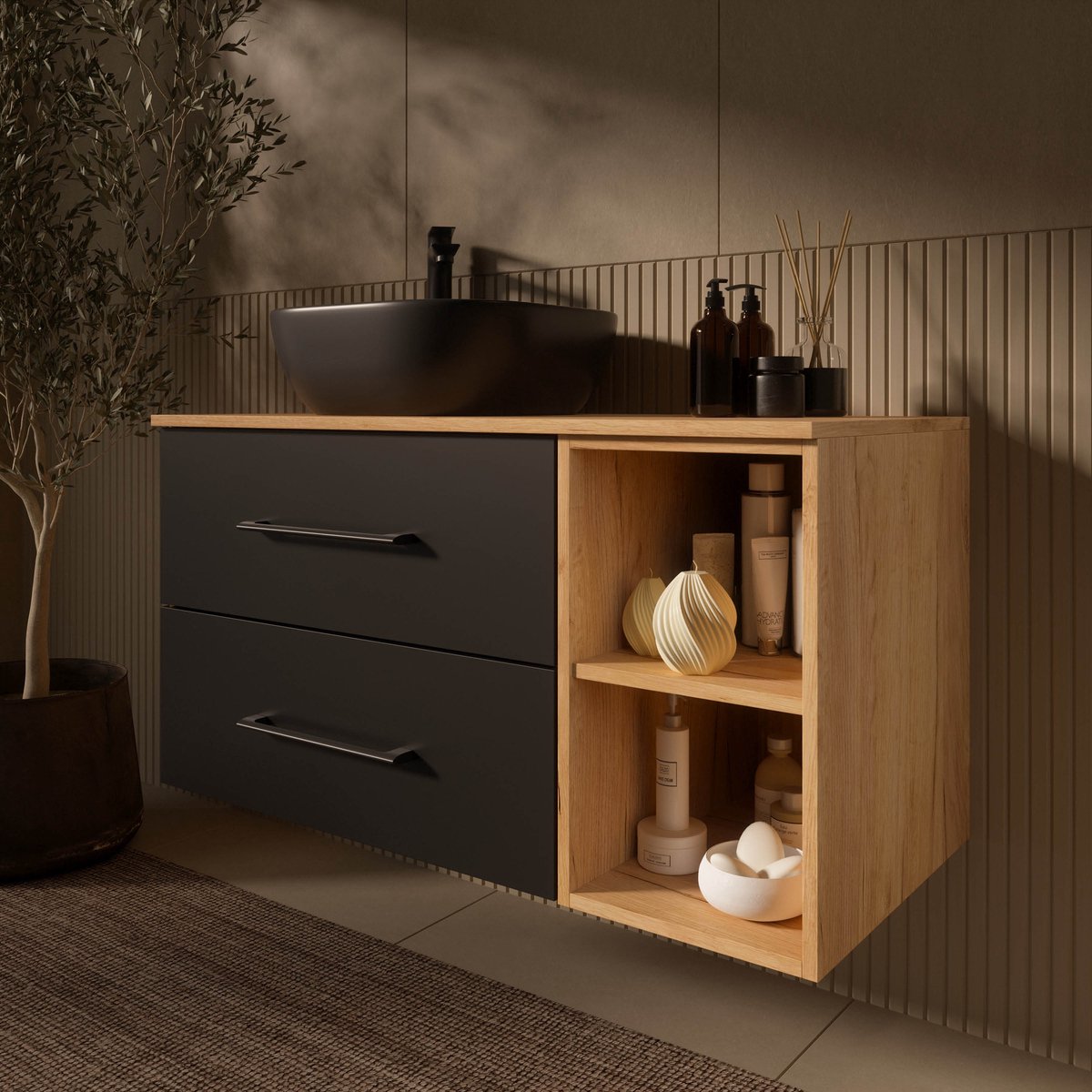 Planetmöbel LUX Wastafelmeubel 100 cm met Wastafel 42 cm Zwart