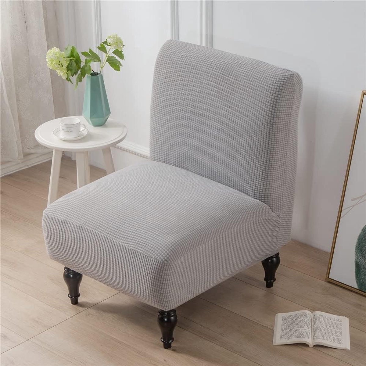 Fauteuilhoes - Lichtgrijs - Geschikt voor stoel rugleuning 33-43 cm - Jacquard Suède Stretch - Voor Fauteuils zonder Armleuningen