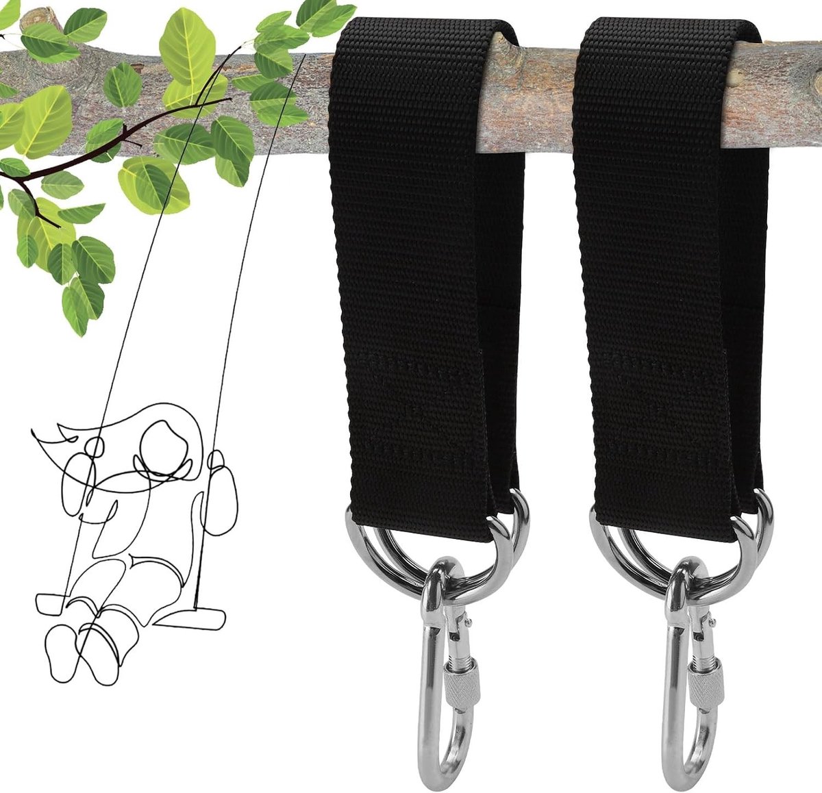 2 stuks schommelbevestiging, schommel ophangsystemen, hangmat bevestiging, nylon ophangriemen met 2 karabiners en 2 D-ringen voor binnen en buiten gebruik, schommels en hangmatten