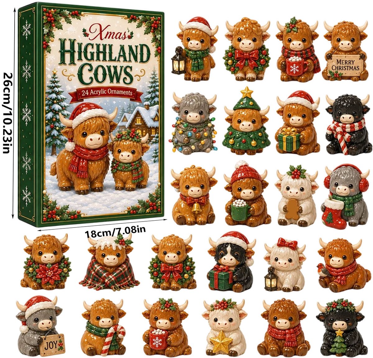 highland cow kerst adventskalender 2026 - 24 stuks - bruin wit zwart - acryl materiaal - 5cm - hoogland koe kerst hangornamenten - kerst aftelkalender - kerstboom decoratie - geschikt voor kerstfeest en cadeau — cadeau in Wonen & Interieur - foto 8