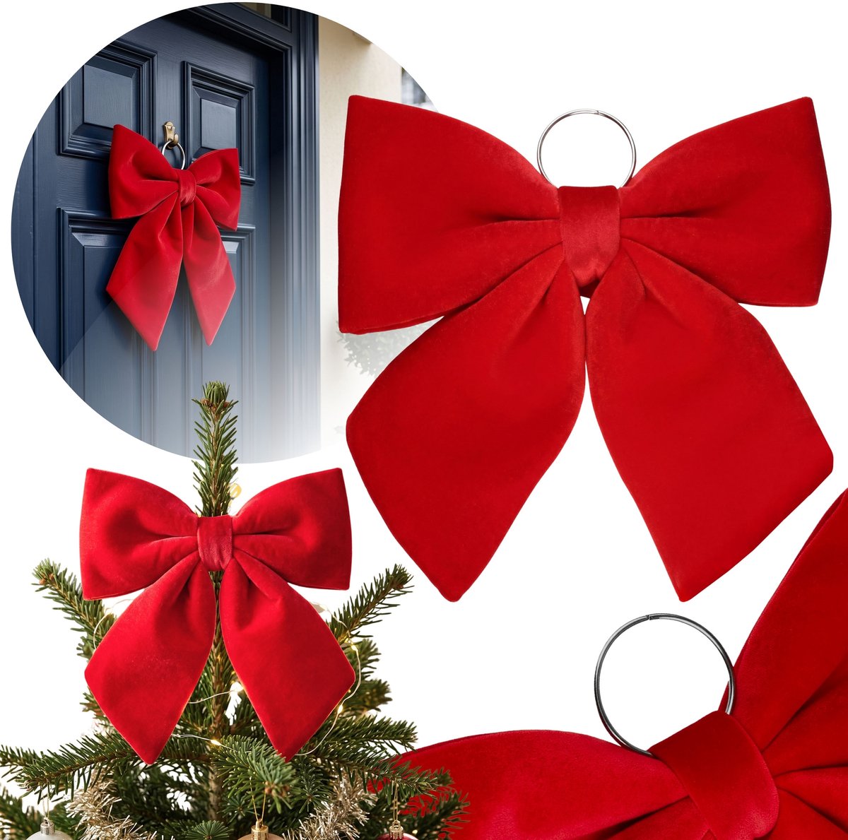 Rode, schuim KERSTSTRIK, feestelijke decoratie, suède DECORATIE voor de deur 34 cm