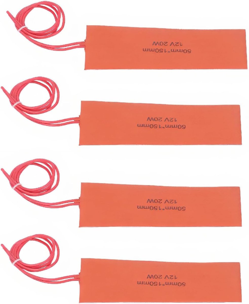 Rubber verwarmingsmat 12V 20W tot 200℃ - 4-delige set voor industriële toepassingen, silicone verwarmingselementen en verwarmingsmatten