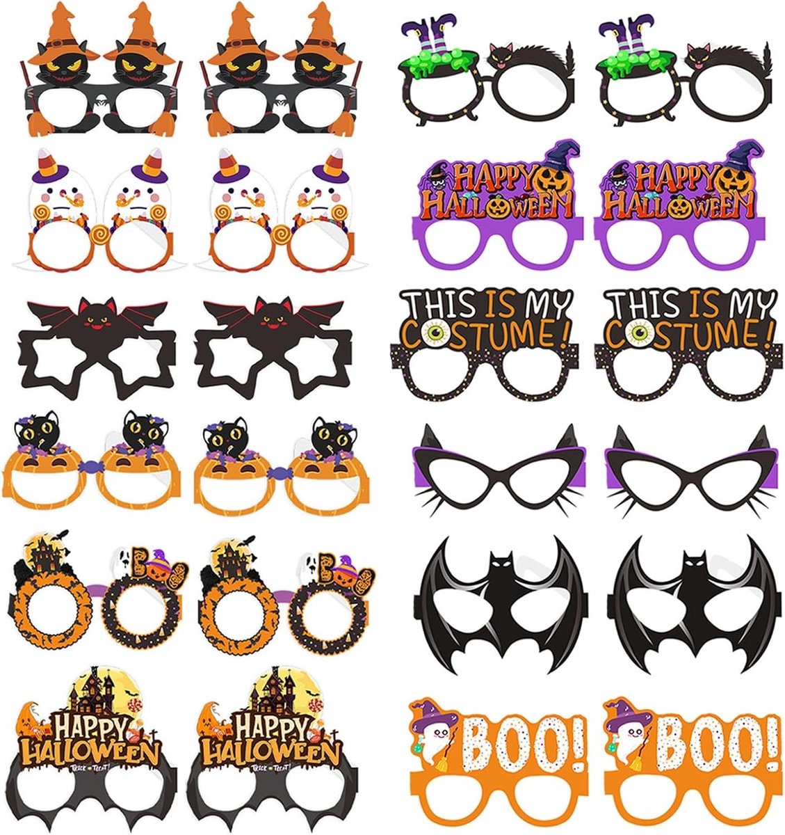 24 Stuks Grappige Halloween Bril voor Feestjes, Rave, Fotoprops en Verkleedpartijen voor Kinderen en Volwassenen