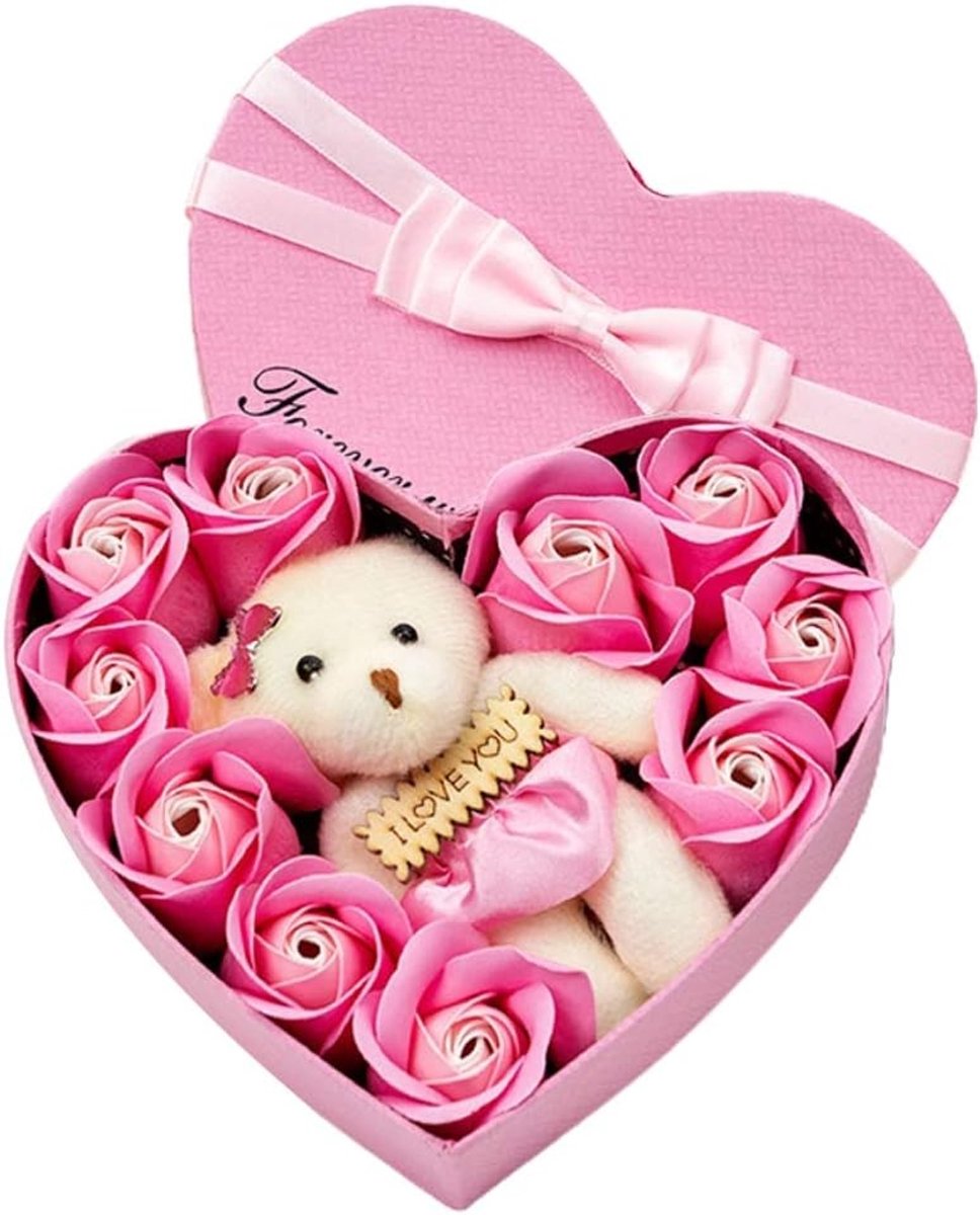Lifelike hartvormige zeepbloemen geschenkdoos met rozenboeketten voor verjaardagen en bruiloften