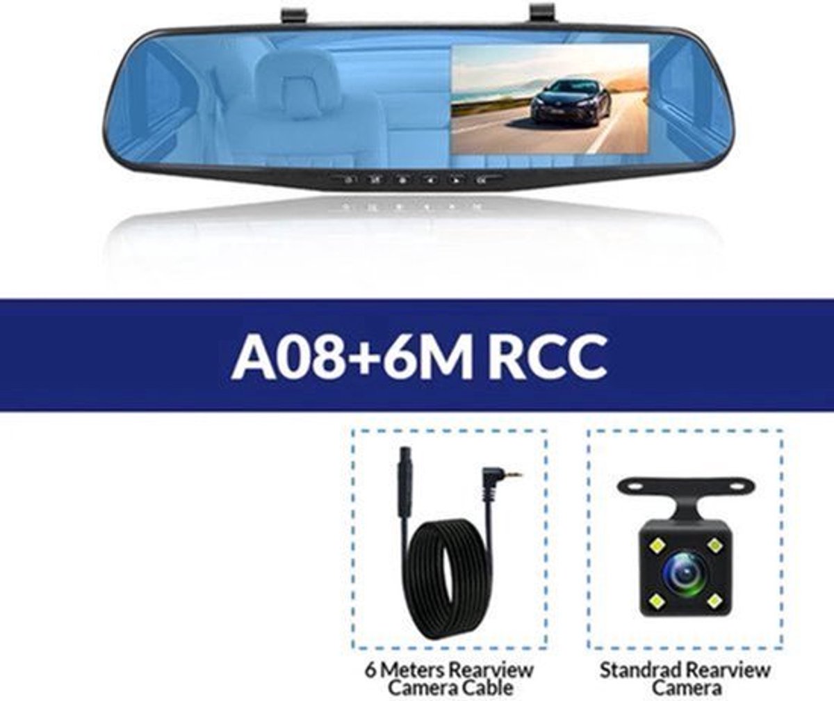 Dashcam voor Auto - Dashcam 4.3 Inch - Full HD 1080P Auto Rij Recorder - Achteruitkijkspiegel DVR - Nachtzicht, Bewegingsdetectie & Parkeermodus - 6M Achteruitrijcamera - Zonder Geheugenkaart - Zwart