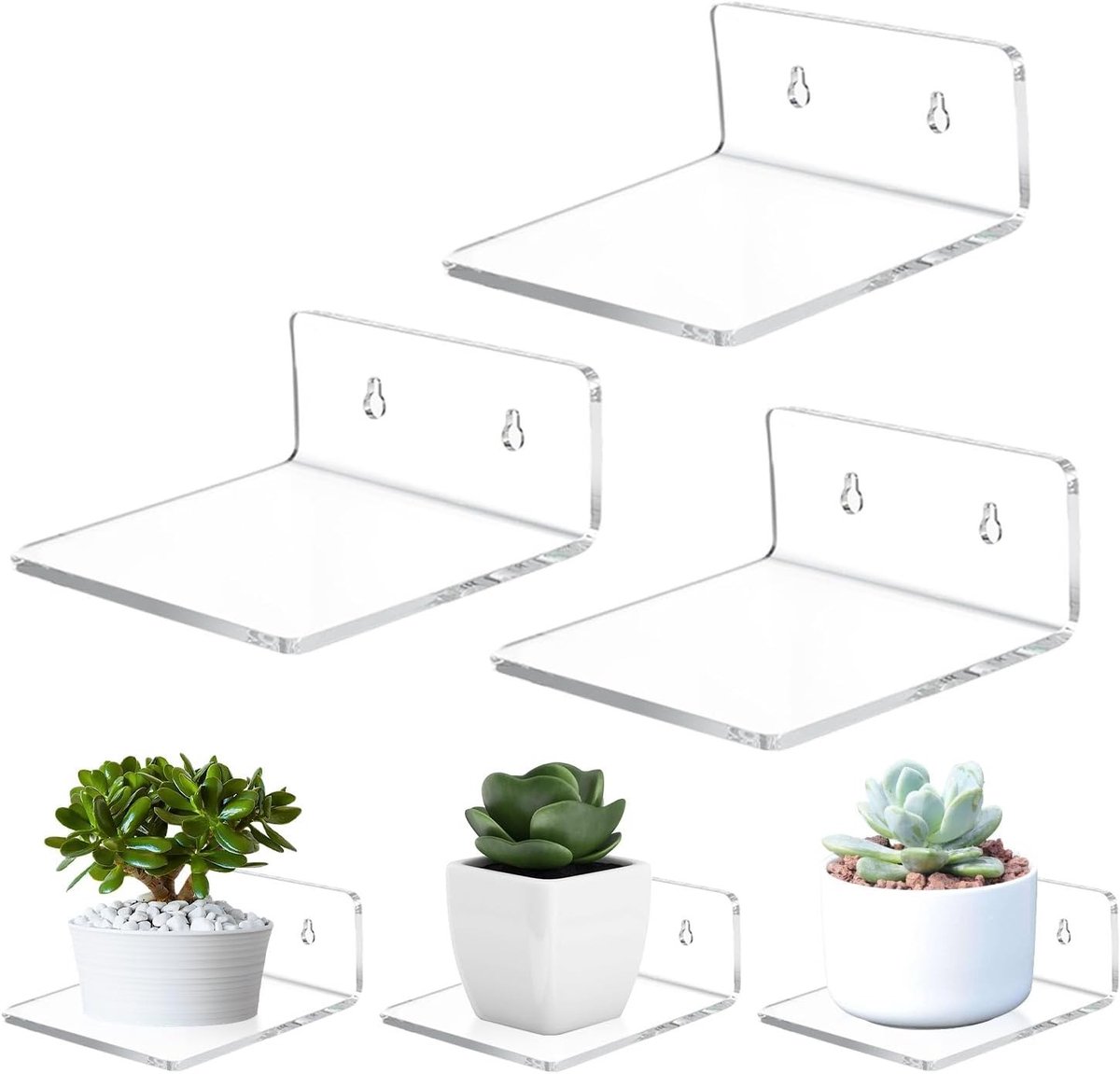 3 Stuks Wandplank van Transparant Acryl - Lichtgewicht en Eenvoudig te Installeren Opbergplank voor Woonkamer, Slaapkamer en Badkamer - Drijvende Planken voor Efficiënte Ruimtebesparing