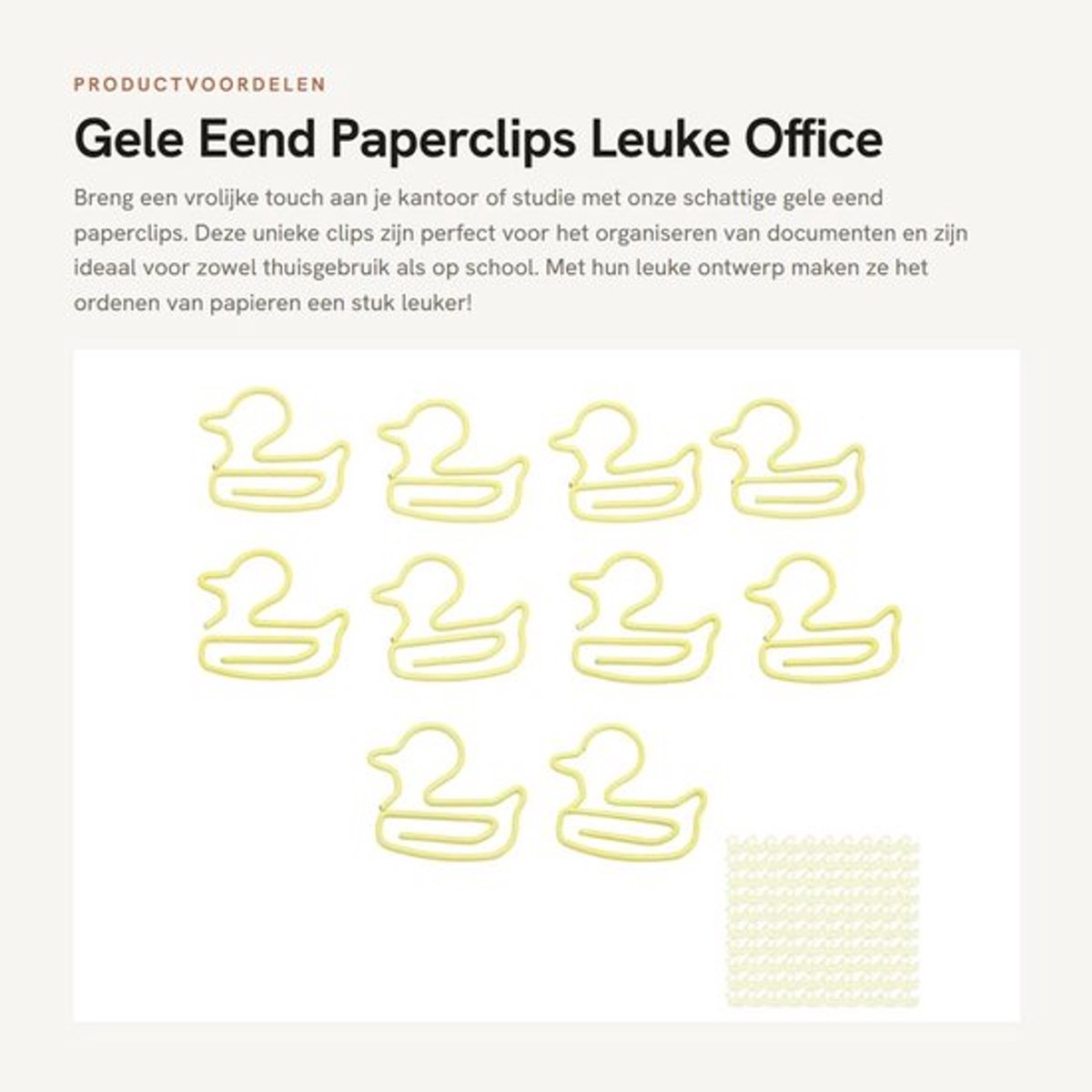 Dailygoods- Paperclips 100 Stuks - Gele Eendvorm - Gegalvaniseerd Metaal