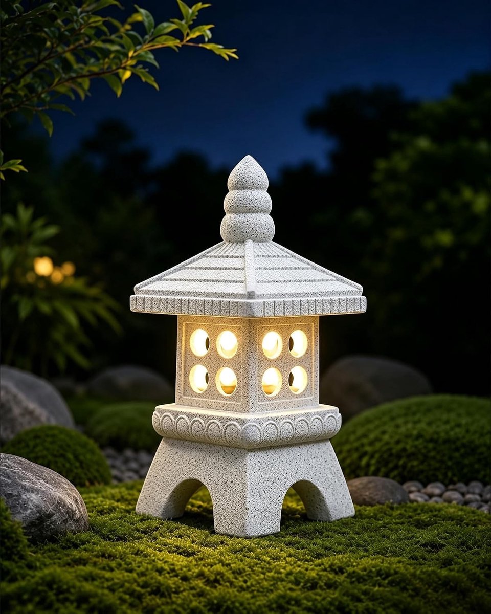 Boeddha beeld tuin - Steenkleurig - 40 cm - Hars met Zonne-energie en LED - Voor Buiten en Binnen