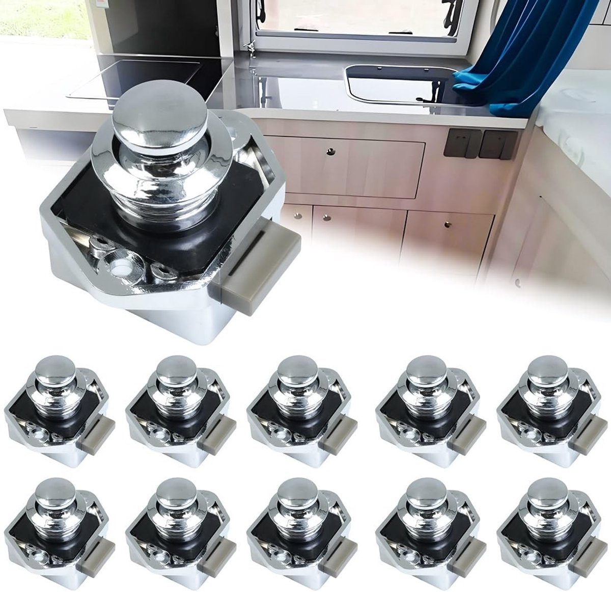 10 Stuks Push Lock Knoppen voor RV, Caravan en Boot - Sleutelloze Meubel- en Deursloten, Metalen Draaiwielsloten voor Kast en Lade