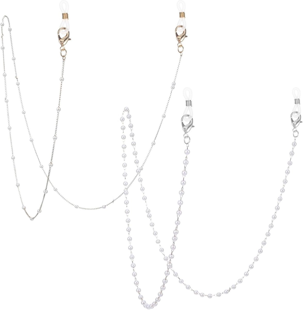 Stijlvolle 2-delige brillenketting met parels voor dames, gouden brillenband, trendy brillenkoord voor zonnebrillen en leesbrillen