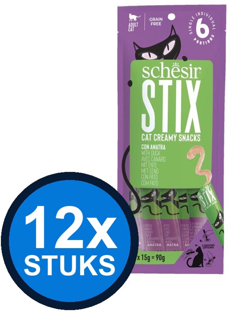 12x Schesir - Kattensnack - Eend - 6x15g
