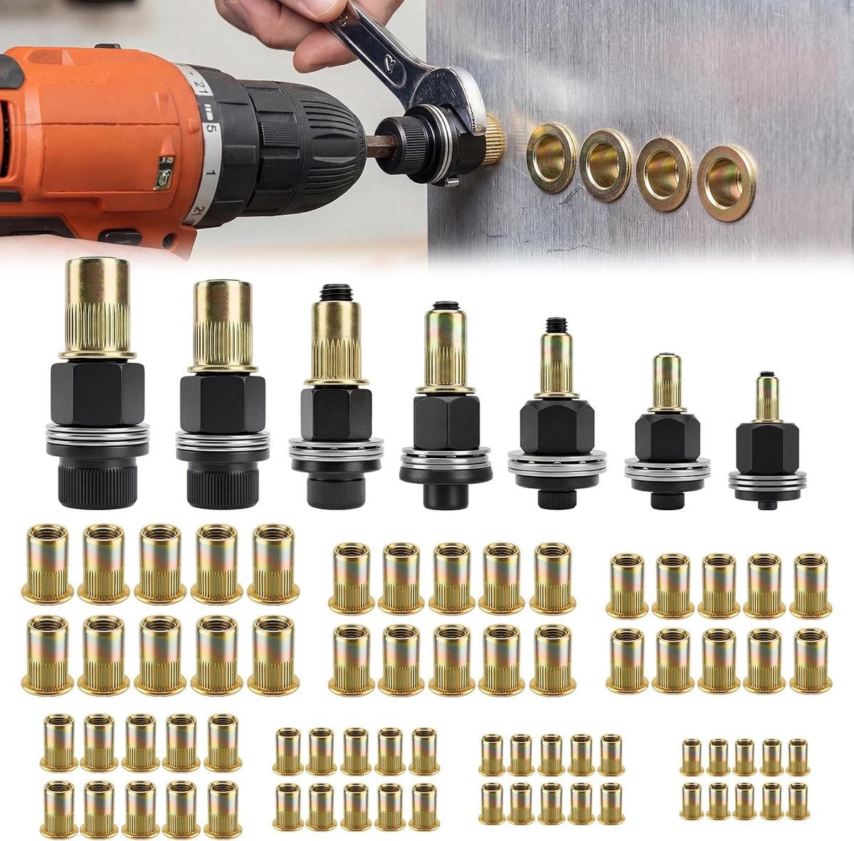 77-delige Rivet Nut Set met Riviervijlen en Handmatige Gereedschappen voor M3 M4 M5 M6 M8 M10 M12 - Perfect voor Klussen en Montage