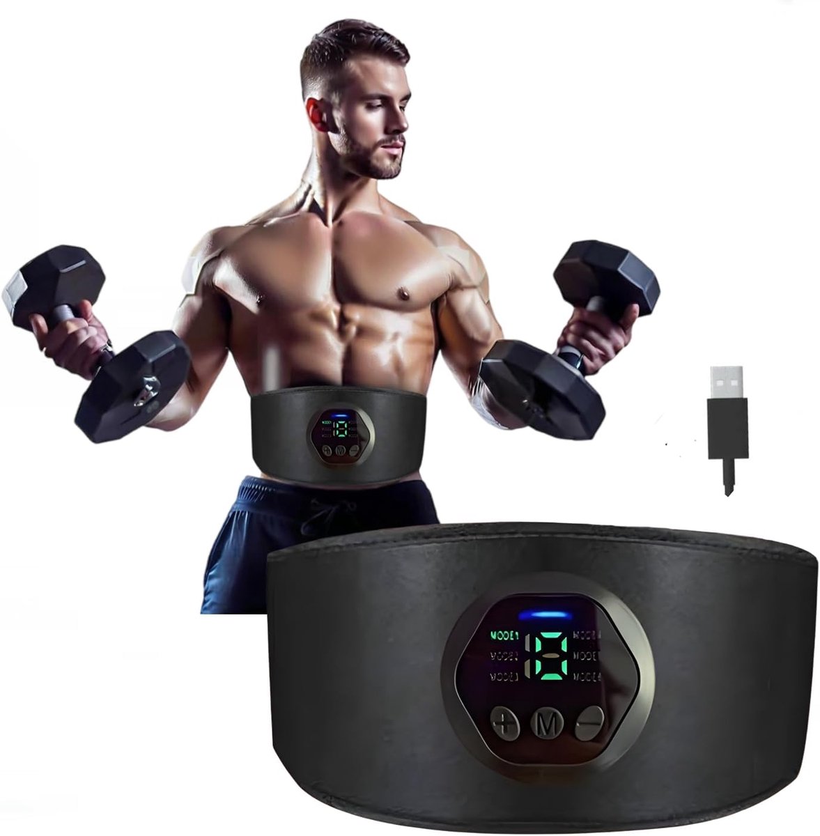 EMS Spierstimulatorriem | Buikspiertraining | Afslanken | 6 Modi | 18 Niveaus | Verstelbare 43 Inch Buikriem | USB-oplaadbaar | Fitnessapparaat | Thuis | Kantoor | Vrouwen | Mannen