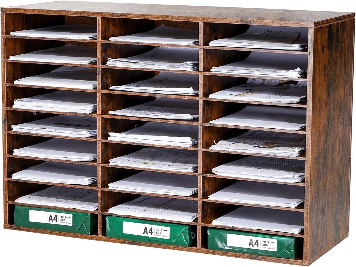 Desk Organizer voor Bureau - Stapelbare Letterbak met Grote Opbergruimte - Retro Zwart Kantoororganisatie en Efficiënte Werkplekoplossing