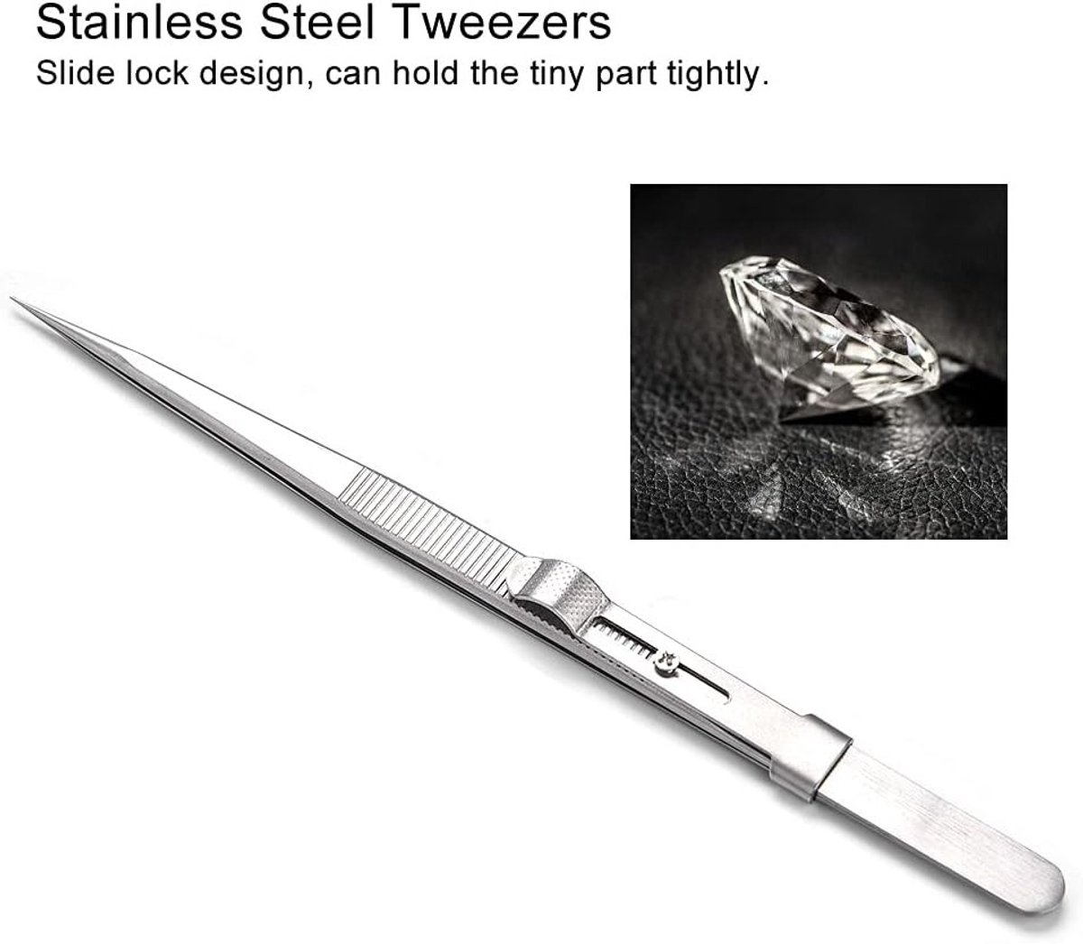 Professionele Puntige Pincet voor Sieradenmaken - RVS, Matte Afwerking, met Sluitmechanisme voor Diamanten en Edelstenen