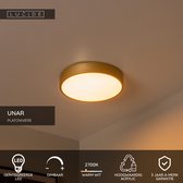 Mat gouden ronde plafondlamp met LED, dimbaar, 2700K warm wit, hoogwaardig acryl.