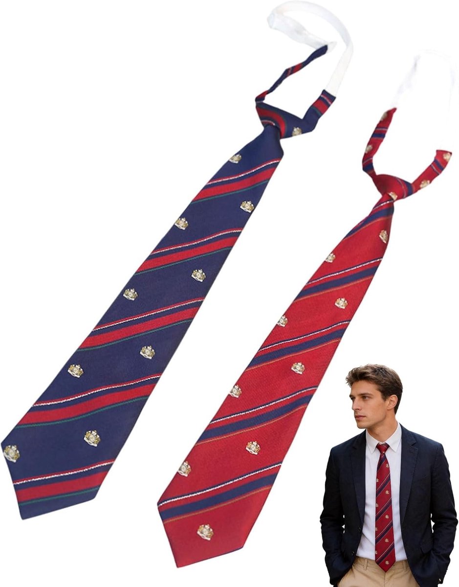 Koreaanse en Japanse college mode: 2 voorgebonden krawatten voor meisjes, schooluniform, stijlvolle accessoires (blauw + rood)
